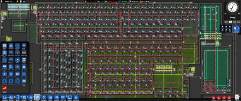 The annoying overly complex utility - power, water, hot water, etc system in Prison Architect, as seen in my Minimum security building.