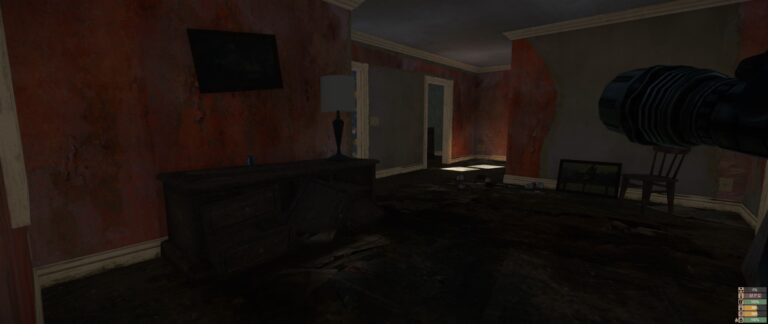 Miscreated - Looting a house - very dark other than the sunlight shining in through window, flash light is very helpful