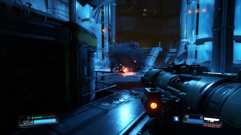 Its not all red rusted and gloomy. Here's a nice bluish atmosphere with demons being blown up.